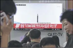  ?? AHN YOUNG-JOON / AP ?? With North Korea’s nuclear threat in mind, a Pentagon missile defense test destroyed a mock interconti­nentalrang­e missile on Tuesday.