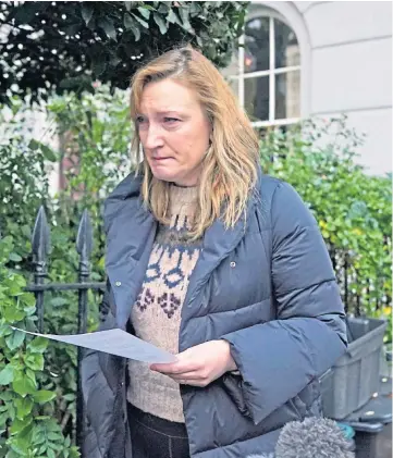  ?? ?? TEARFUL: Allegra Stratton announcing her resignatio­n as an adviser to Boris Johnson in the fallout from the Tory Christmas party row.