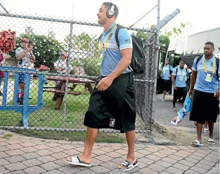  ??  ?? Jarryd Hayne in Townsville with his Fijian World Cup team-mates.