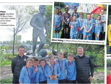  ?? ?? Prize guys Hamilton St Mary’s boys with their medals at the Davie Cooper memorial statue