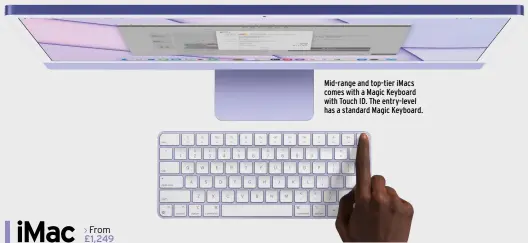  ?? ?? Mid-range and top-tier iMacs comes with a Magic Keyboard with Touch ID. The entry-level has a standard Magic Keyboard.