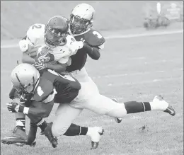  ?? File photo by Ernest A. Brown ?? Former St. Raphael All-Stater Alfred Dorbor (2), seen here making a tackle in 2013, is expected to sign for Bryant University Wednesday.