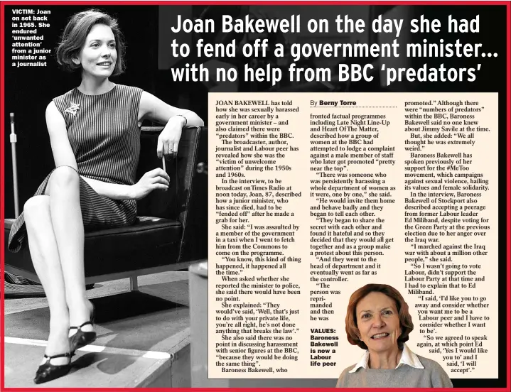  ??  ?? VICTIM: Joan on set back in 1965. She endured ‘unwanted attention’ from a junior minister as a journalist