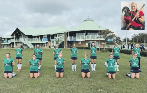  ??  ?? Chichester ladies line up in their shirts that pay tribute to Daisy Strange, inset with her dog Kea (also pictured on the back page)