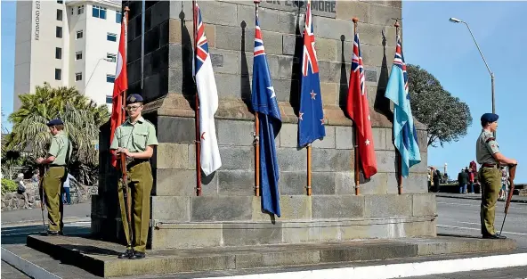  ?? PHOTOS: JOHN VELVIN/STUFF ?? Members of the City of New Plymouth cadet unit on duty at the cenotaph.