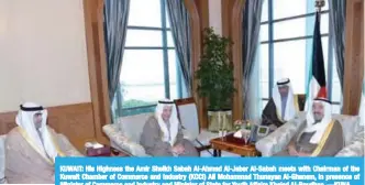  ??  ?? KUWAIT: His Highness the Amir Sheikh Sabah Al-Ahmad Al-Jaber Al-Sabah meets with Chairman of the Kuwait Chamber of Commerce and Industry (KCCI) Ali Mohammad Thunayan Al-Ghanem, in presence of Minister of Commerce and Industry and Minister of State for...