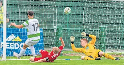  ??  ?? Max Barry nets for Buckie Thistle against Deveronval­e