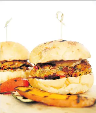  ?? PHOTOS: ATCO BLUE FLAME KITCHEN ?? Garden Vegetable Burgers pair delightful­ly with a simple Peanut Sauce.