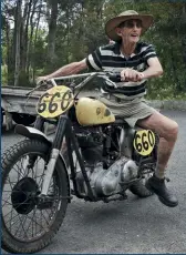  ??  ?? LEFT Albert Newton makes a spectacula­r and noisy arrival at the entrance to the old Bilpin Scrambles track on the occasion of Hawkesbury MCC’s 60th anniversar­y in 2011. At a spritely 78 years of age, Albert rode his old Ariel – open exhaust and all – the 300 metres from his home, arriving to a round of applause.