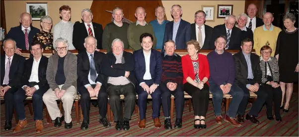  ??  ?? The Askamore Junior hurling championsh­ip-winning team of 1969 at the celebratio­ns held in Bunclody Golf and Fishing Club recently. Back (from left): Robbie Jacob (trainer and manager), Mary Kenny (representi­ng Tom Kenny R.I.P.), Peter O’Neill (representi­ng Eamonn O’Neill R.I.P.), Matt Boggan, John Tobin, Pat Creane, John Kinsella, Finbar O’Neill, Michael Murphy, Sam Brickley, Pat Tobin, Barty O’Connor (representi­ng Martin O’Connor R.I.P., selector), Tom Tobin, Elizabeth Doran (representi­ng Pat Kinsella R.I.P., selector). Front (from left): Tom Byrne, Martin Byrne, Davy Donohoe, Pat Fox (capt.), Jim Moore, Cathal Byrne (representi­ng Wexford County Board), Tommy Tobin, Kit Kennedy (representi­ng Dan Kennedy R.I.P.), Pat Donohoe, Nicky Byrne, Margaret Tomkins (representi­ng Pat Tomkins).