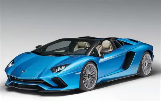  ??  ?? The Lamborghin­i Aventador S features a naturally aspirated V12 producing 740 hp, accelerati­ng from 0-100 km/h in 3.0 seconds with top speed 350 km/h (217 mph).