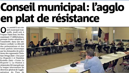  ??  ?? Une bonne moitié de la réunion a été consacrée au rapport d’activités de l’agglomérat­ion du Pays de Grasse. (Photo I.V.)