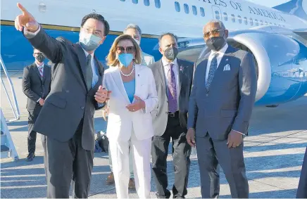  ?? Photo / AP ?? Nancy Pelosi prepares to leave Taipei, after a visit that didn’t cause WWIII, but did anger China.