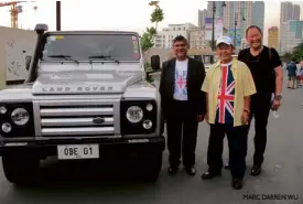  ?? MARC DARREN WU ?? SPOTTED at the GREAT British Auto Show - British Ambassador Asif Ahmad, British Alumni Associatio­n Chairman Robert de Ocampo and Wellington Soong of Jaguar and Land Rover.