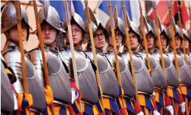  ?? Photograph: Guglielmo Mangiapane/Reuters ?? Swiss Guards attend a training session before their swearing-in ceremony at the Vatican.