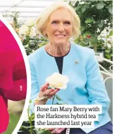  ??  ?? Rose fan Mary Berry with the Harkness hybrid tea she launched last year