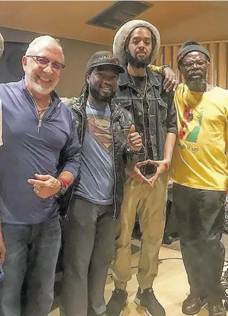  ??  ?? Emilio Estefan (second left) with members of The Wailers Band. From left are Donald Kinsey, Aston Barrett Jr, Joshua David Barrett, and Owen Reid.