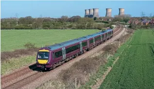  ?? MICK TINDALL ?? Right: East Midlands Railway Class 170 No. 170418 passes Willington, Derbyshire, with the 15.42 Derby-Crewe on April 19. Once all EMR’s ‘170s’ have been transferre­d from other operators, it will be the largest operator of the class.