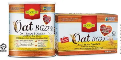  ??  ?? Biogrow Oat BG22 provides an effective and natural way of managing cholestero­l levels in the body.