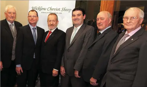  ?? PHOTOS BY PAUL MESSITT ?? Pat Dunne, Anne Marie Whittle, Frank Maguire, John Malone, MEP Sean Kelly, Peter Behan, John Murphy and Sean Malone at the Wicklow Cheviot Sheep Owners 50th annual dinner dance in the Glendaloug­h Hotel.