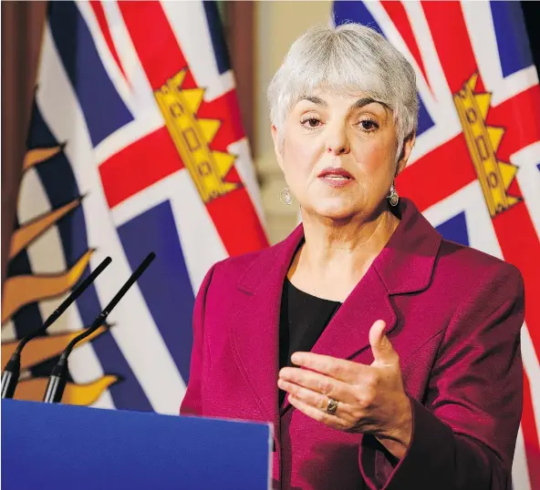  ??  ?? B.C. Finance Minister Carole James said she was ‘glad’ to see her government’s values reflected in the federal budget, but was concerned there was little to no attention given to child care and transit.