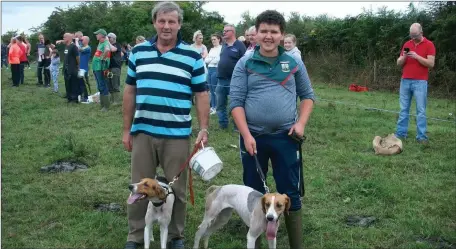  ??  ?? Kerry placed pups in the Donie O Mahony Memorial Drag Hunt at Blarney, County Cork; 2nd place Ferry Kerry Vincent Murphy Ferry Club; 5th place Miss Kelly, Luke Harty, Ballinskel­ligs Club.