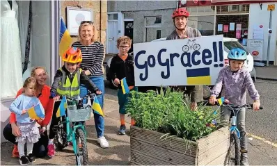  ?? ?? Determined Grace Morgan made the decision one morning in April to get on her bike and raise money for the people and animals of Ukraine and she’s pictured here at various points on her bike challenge