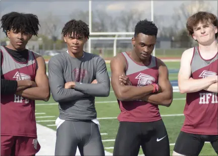  ?? PHOTOS BY GEORGE POHLY — MEDIANEWS GROUP ?? Ford’s 4x 200relay team of, from left, Keyon Walker, Michael Brown, Diego Harden and Drew Graves finished first in a dual meet against Fraser on Wednesday.