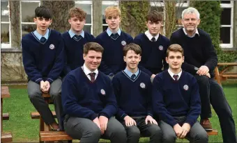  ??  ?? St Brendan’s College Killarney students Darragh Doolan, Colm Looney, Iuvali Cazac (back from left) Jack Lynch, Rian Colleran Ross Bellew and Jack Corridan with teacher Paul Kelliher who were on a trip to Switzerlan­d.Photo by Michelle Cooper Galvin