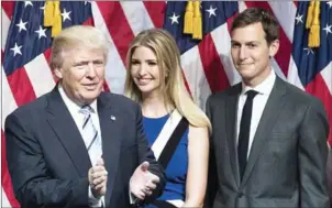 ?? DREW ANGERER/AFP ?? Then-Republican presidenti­al candidate Donald Trump, his daughter Ivanka Trump and her husband, Jared Kushner, attend an event in New York on July 26.