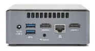  ??  ?? Der NUC7CJYH is de goedkoopst­e barebone met tweemaal HDMI 2.0.