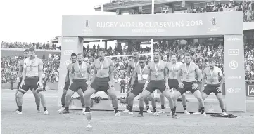  ??  ?? New Zealand perform the haka in the men’s championsh­ip final of the Rugby World Cup Sevens 2018 at AT&T Park. — USA TODAY Sports photo