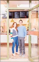  ?? Contribute­d photo / Julia D'Agostino / Roost Kitchen + Coffee ?? Mike Pietrafeso and his wife Krista in front of the new Roost Cos Cob.