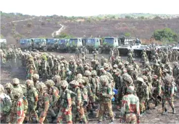  ??  ?? ZNA troops forming up for a parade after the live firing exercise in Nyanga last Friday.