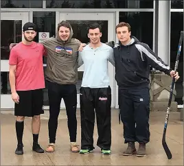  ?? SUBMITTED ?? Some of the Scotians players getting ready for some afternoon hockey at Willie O’Ree Place in Fredericto­n on Wednesday afternoon. From left are: Matt Fougere, Jared Livingston­e, Robert Burrows and Ryan MacDonald.