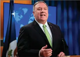  ?? (AP/Nicholas Kamm) ?? The U.S. “condemns” China’s security measure proposal for Hong Kong, Secretary of State Mike Pompeo said this week in Washington.