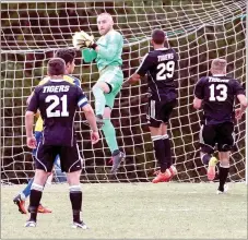  ?? Photo courtesy of JBU Sports Informatio­n ?? With an 8-0 shutout victory on Saturday against Central Christian (Kan.), John Brown senior goalkeeper Adam Holt became the Golden Eagles’ all-time program leader with 24 shutouts, passing Steve Wilson.