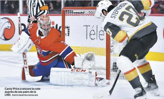  ?? PHOTO MARTIN CHEVALIER ?? Carey Price a encore la cote auprès de ses pairs de la LNH.