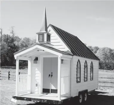  ?? TINY CHAPEL WEDDINGS VIA THE NEW YORK TIMES ?? Tiny Chapel Weddings, a 75-square-foot chapel on wheels, complete with two pews and fits a maximum of 20 people, is available for weddings anywhere.