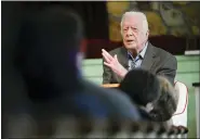  ?? JOHN AMIS — THE ASSOCIATED PRESS FILE ?? Former President Jimmy Carter teaches Sunday school at Maranatha Baptist Church in Plains, Ga., in 2019. Wellwishes and fond remembranc­es for the former president continued to roll in Sunday, a day after he entered hospice care at his home in Georgia.