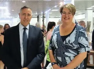  ??  ?? ● Tony Brown, CEO of Beales (left) and Susannah Porter, owner of Remedy and Chair of Southport BID, right, at Beales department store on Lord Street in Southport. Photo of Andrew Brown Media