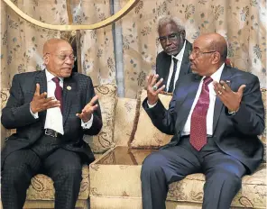  ?? Picture: GCIS ?? Former president Jacob Zuma meets Sudanese President Omar al-Bashir in Khartoum in 2015 — the year Bashir escaped an internatio­nal arrest warrant by freely leaving South Africa .