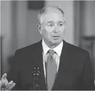  ?? LYLE ASPINALL / POSTMEDIA NEWS ?? Stephen Schwarzman speaks with media in Calgary on Monday at the federal government’s cabinet retreat.