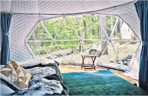  ?? ?? ◀ Dome from dome: a pao, or geodesic tent, at Glamping Villa Hanz