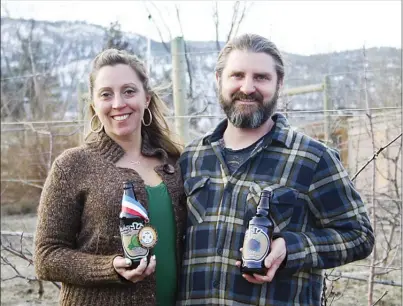  ?? SUSAN MCIVER/Special to The Herald ?? Kate and Nik Durisek, above, left successful business careers in Vancouver to open Howling Moon Craft Cider in Oliver. Their thriving cidery offers three traditiona­l style blends and seven ciders aged with a botanical and sweetened by additional fruit...