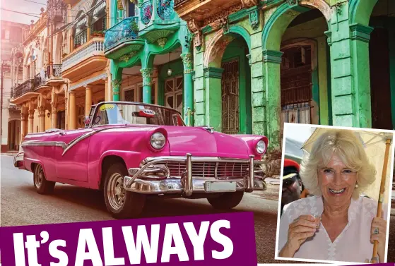  ??  ?? Royal visit: The Duchess of Cornwall, and above, a classic American car in Havana