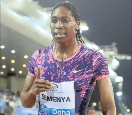  ?? PICTURE: EPA ?? POINT MADE: Caster Semenya issued a warning to her 800m rivals by coasting to a comfortabl­e victory at the IAAF Diamond League in Doha last night, posting a meeting record of 1min 56.61sec in her first internatio­nal appearance of the year.