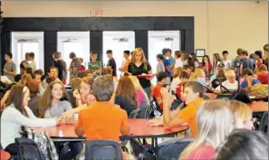  ?? SUBMITTED ?? The Heber Springs High School cafeteria was built to hold about 200 students comfortabl­y and currently seats two groups of 250-plus students during two 30-minute lunch periods.