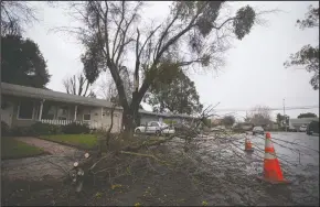  ?? MIKE HENDRICKSO­N/NEWS-SENTINEL ?? A tree limb broke off in front of a home near Lockeford Street after a storm brought strong wind gusts on Saturday.