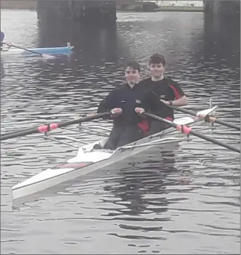  ??  ?? Brian Colsh and Killian McCarty in the men’s club double scull.